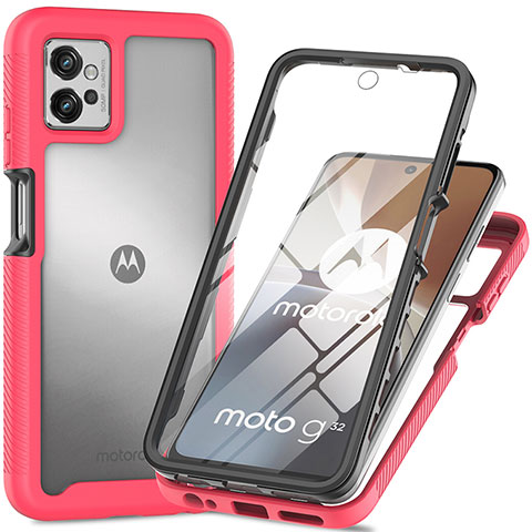 Silikon Schutzhülle Rahmen Tasche Hülle Durchsichtig Transparent 360 Grad Ganzkörper für Motorola Moto G32 Pink