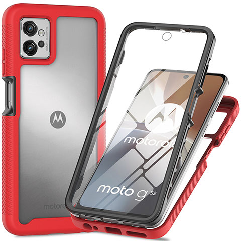 Silikon Schutzhülle Rahmen Tasche Hülle Durchsichtig Transparent 360 Grad Ganzkörper für Motorola Moto G32 Rot