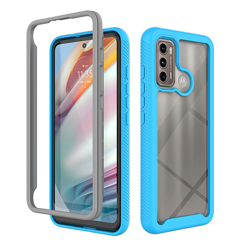 Silikon Schutzhülle Rahmen Tasche Hülle Durchsichtig Transparent 360 Grad Ganzkörper für Motorola Moto G40 Fusion Cyan