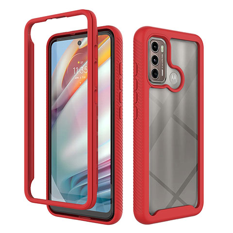 Silikon Schutzhülle Rahmen Tasche Hülle Durchsichtig Transparent 360 Grad Ganzkörper für Motorola Moto G40 Fusion Rot