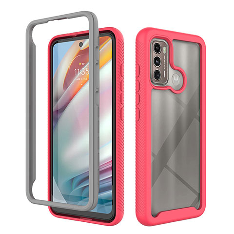 Silikon Schutzhülle Rahmen Tasche Hülle Durchsichtig Transparent 360 Grad Ganzkörper für Motorola Moto G60 Pink