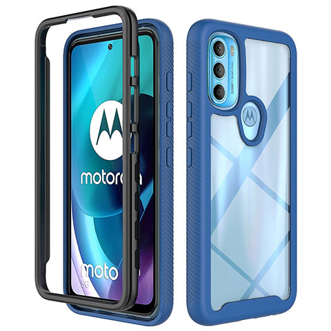 Silikon Schutzhülle Rahmen Tasche Hülle Durchsichtig Transparent 360 Grad Ganzkörper für Motorola Moto G71 5G Blau