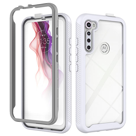 Silikon Schutzhülle Rahmen Tasche Hülle Durchsichtig Transparent 360 Grad Ganzkörper für Motorola Moto One Fusion Plus Weiß