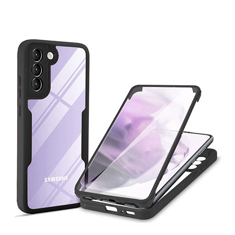 Silikon Schutzhülle Rahmen Tasche Hülle Durchsichtig Transparent 360 Grad Ganzkörper für Samsung Galaxy S21 5G Schwarz