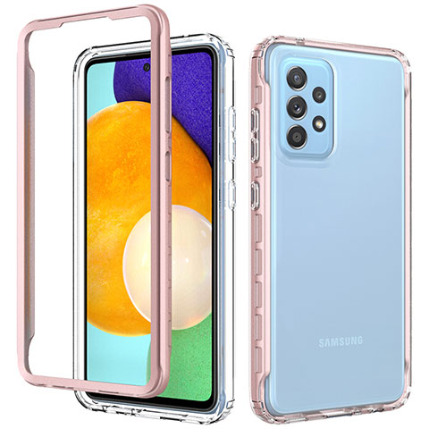 Silikon Schutzhülle Rahmen Tasche Hülle Durchsichtig Transparent 360 Grad Ganzkörper JX1 für Samsung Galaxy A52 4G Rosegold