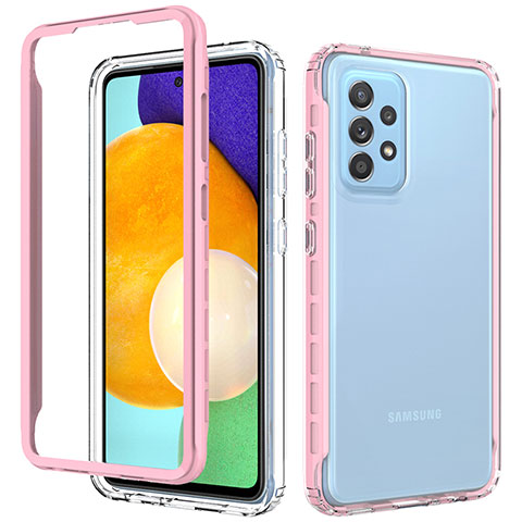 Silikon Schutzhülle Rahmen Tasche Hülle Durchsichtig Transparent 360 Grad Ganzkörper JX1 für Samsung Galaxy A52 5G Rosa