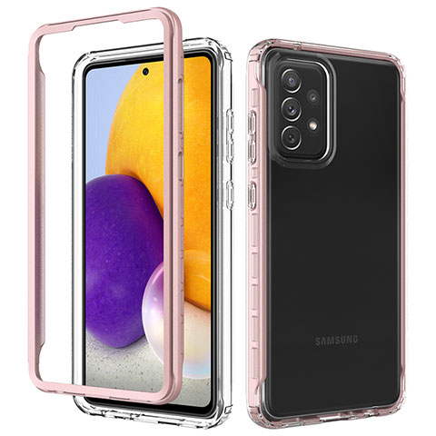 Silikon Schutzhülle Rahmen Tasche Hülle Durchsichtig Transparent 360 Grad Ganzkörper JX1 für Samsung Galaxy A72 4G Rosegold