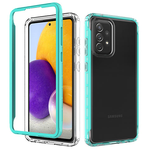 Silikon Schutzhülle Rahmen Tasche Hülle Durchsichtig Transparent 360 Grad Ganzkörper JX1 für Samsung Galaxy A72 5G Cyan