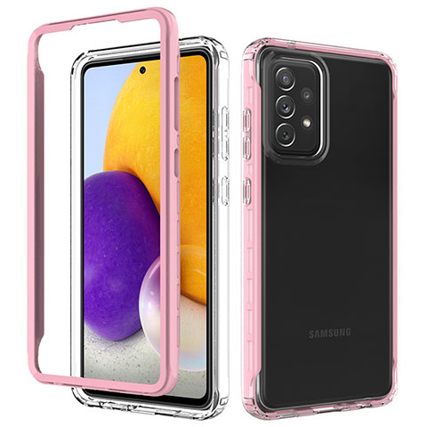 Silikon Schutzhülle Rahmen Tasche Hülle Durchsichtig Transparent 360 Grad Ganzkörper JX1 für Samsung Galaxy A72 5G Rosa