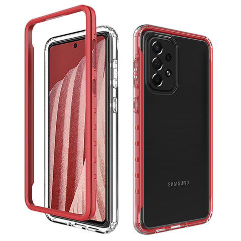 Silikon Schutzhülle Rahmen Tasche Hülle Durchsichtig Transparent 360 Grad Ganzkörper JX1 für Samsung Galaxy A73 5G Rot