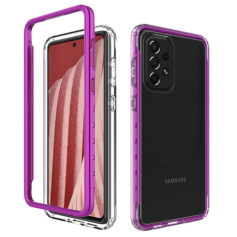 Silikon Schutzhülle Rahmen Tasche Hülle Durchsichtig Transparent 360 Grad Ganzkörper JX1 für Samsung Galaxy A73 5G Violett