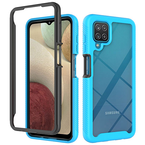 Silikon Schutzhülle Rahmen Tasche Hülle Durchsichtig Transparent 360 Grad Ganzkörper JX2 für Samsung Galaxy A12 5G Hellblau