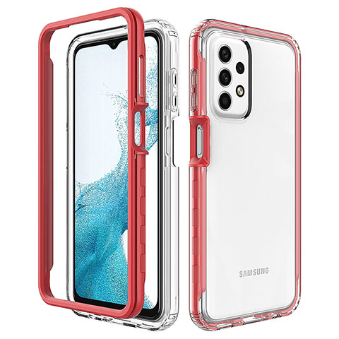 Silikon Schutzhülle Rahmen Tasche Hülle Durchsichtig Transparent 360 Grad Ganzkörper JX2 für Samsung Galaxy A23 4G Rot