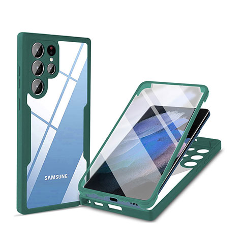 Silikon Schutzhülle Rahmen Tasche Hülle Durchsichtig Transparent 360 Grad Ganzkörper M01 für Samsung Galaxy S23 Ultra 5G Grün