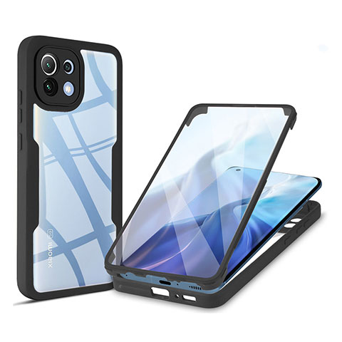 Silikon Schutzhülle Rahmen Tasche Hülle Durchsichtig Transparent 360 Grad Ganzkörper M01 für Xiaomi Mi 11 Lite 4G Schwarz