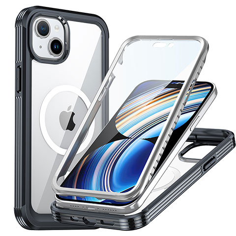 Silikon Schutzhülle Rahmen Tasche Hülle Durchsichtig Transparent 360 Grad Ganzkörper mit Mag-Safe Magnetic Magnetisch T01 für Apple iPhone 14 Plus Schwarz