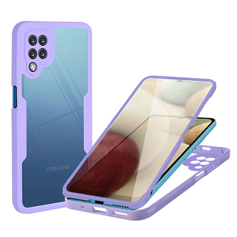 Silikon Schutzhülle Rahmen Tasche Hülle Durchsichtig Transparent 360 Grad Ganzkörper MJ1 für Samsung Galaxy A12 5G Violett