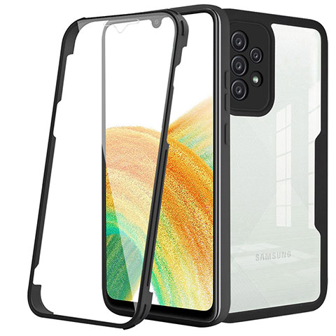 Silikon Schutzhülle Rahmen Tasche Hülle Durchsichtig Transparent 360 Grad Ganzkörper MJ1 für Samsung Galaxy A33 5G Schwarz