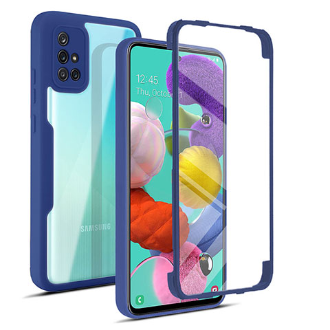 Silikon Schutzhülle Rahmen Tasche Hülle Durchsichtig Transparent 360 Grad Ganzkörper MJ1 für Samsung Galaxy A51 4G Blau