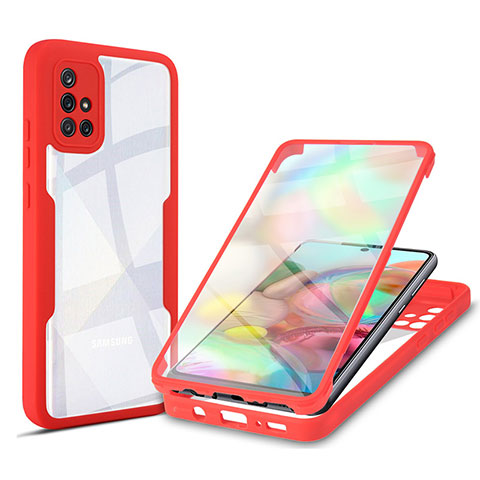 Silikon Schutzhülle Rahmen Tasche Hülle Durchsichtig Transparent 360 Grad Ganzkörper MJ1 für Samsung Galaxy A71 4G A715 Rot