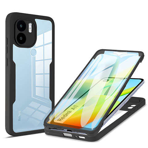 Silikon Schutzhülle Rahmen Tasche Hülle Durchsichtig Transparent 360 Grad Ganzkörper MJ1 für Xiaomi Poco C50 Schwarz