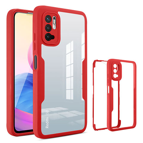 Silikon Schutzhülle Rahmen Tasche Hülle Durchsichtig Transparent 360 Grad Ganzkörper MJ1 für Xiaomi Redmi Note 10 5G Rot