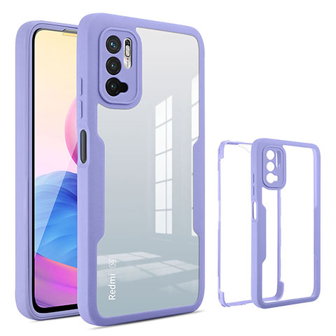 Silikon Schutzhülle Rahmen Tasche Hülle Durchsichtig Transparent 360 Grad Ganzkörper MJ1 für Xiaomi Redmi Note 10T 5G Violett