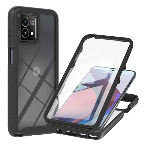 Silikon Schutzhülle Rahmen Tasche Hülle Durchsichtig Transparent 360 Grad Ganzkörper YB1 für Motorola Moto G Stylus (2023) 4G Schwarz