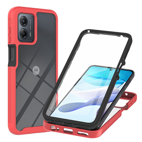 Silikon Schutzhülle Rahmen Tasche Hülle Durchsichtig Transparent 360 Grad Ganzkörper YB1 für Motorola Moto G53 5G Rot