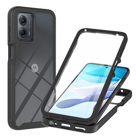 Silikon Schutzhülle Rahmen Tasche Hülle Durchsichtig Transparent 360 Grad Ganzkörper YB1 für Motorola Moto G53 5G Schwarz