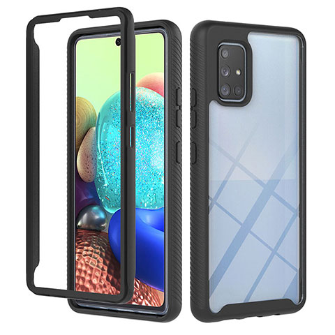 Silikon Schutzhülle Rahmen Tasche Hülle Durchsichtig Transparent 360 Grad Ganzkörper YB1 für Samsung Galaxy A71 4G A715 Schwarz