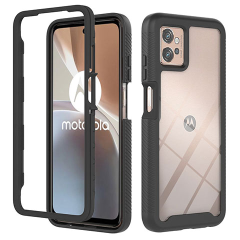 Silikon Schutzhülle Rahmen Tasche Hülle Durchsichtig Transparent 360 Grad Ganzkörper YB2 für Motorola Moto G32 Schwarz