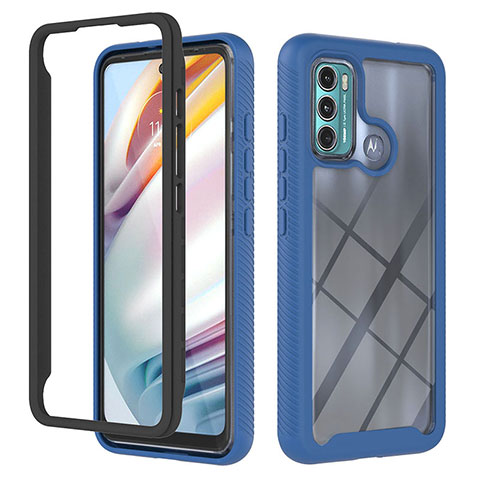 Silikon Schutzhülle Rahmen Tasche Hülle Durchsichtig Transparent 360 Grad Ganzkörper YB2 für Motorola Moto G60 Blau