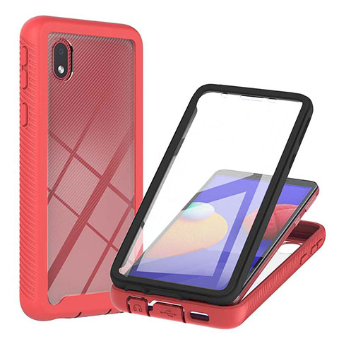 Silikon Schutzhülle Rahmen Tasche Hülle Durchsichtig Transparent 360 Grad Ganzkörper YB2 für Samsung Galaxy A01 Core Rot