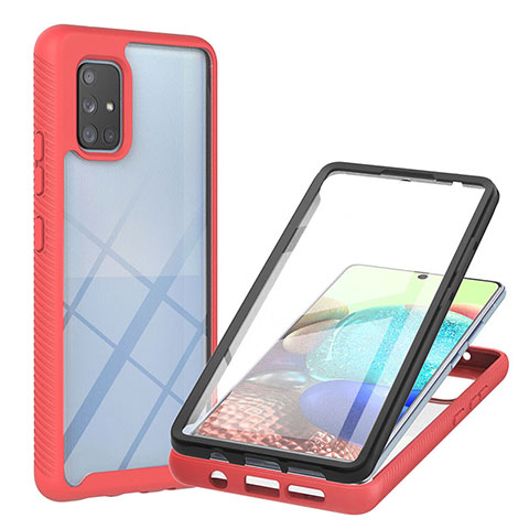 Silikon Schutzhülle Rahmen Tasche Hülle Durchsichtig Transparent 360 Grad Ganzkörper YB2 für Samsung Galaxy A71 4G A715 Rot