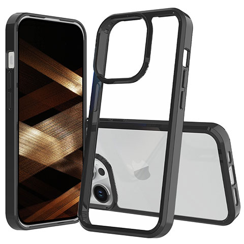 Silikon Schutzhülle Rahmen Tasche Hülle Durchsichtig Transparent 360 Grad Ganzkörper ZJ1 für Apple iPhone 13 Pro Max Schwarz