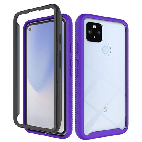 Silikon Schutzhülle Rahmen Tasche Hülle Durchsichtig Transparent 360 Grad Ganzkörper ZJ1 für Google Pixel 4a 5G Helles Lila