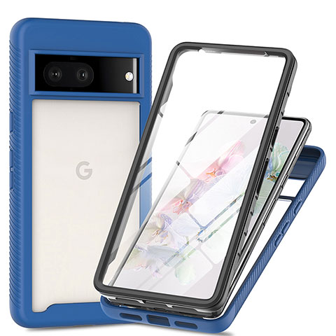 Silikon Schutzhülle Rahmen Tasche Hülle Durchsichtig Transparent 360 Grad Ganzkörper ZJ1 für Google Pixel 7 5G Blau