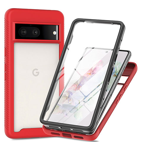 Silikon Schutzhülle Rahmen Tasche Hülle Durchsichtig Transparent 360 Grad Ganzkörper ZJ1 für Google Pixel 7 5G Rot