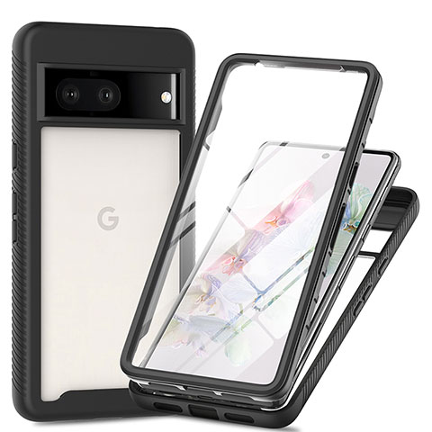 Silikon Schutzhülle Rahmen Tasche Hülle Durchsichtig Transparent 360 Grad Ganzkörper ZJ1 für Google Pixel 7 5G Schwarz