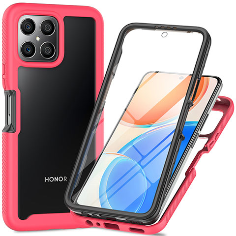 Silikon Schutzhülle Rahmen Tasche Hülle Durchsichtig Transparent 360 Grad Ganzkörper ZJ1 für Huawei Honor X8 4G Pink