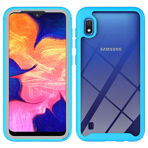 Silikon Schutzhülle Rahmen Tasche Hülle Durchsichtig Transparent 360 Grad Ganzkörper ZJ1 für Samsung Galaxy A10 Hellblau