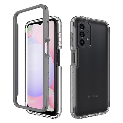 Silikon Schutzhülle Rahmen Tasche Hülle Durchsichtig Transparent 360 Grad Ganzkörper ZJ1 für Samsung Galaxy A13 4G Grau