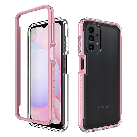 Silikon Schutzhülle Rahmen Tasche Hülle Durchsichtig Transparent 360 Grad Ganzkörper ZJ1 für Samsung Galaxy A13 4G Rosa