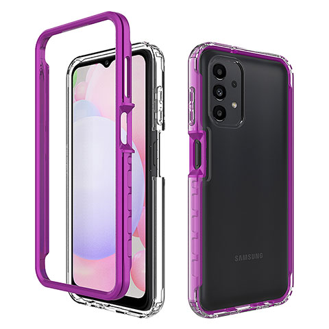 Silikon Schutzhülle Rahmen Tasche Hülle Durchsichtig Transparent 360 Grad Ganzkörper ZJ1 für Samsung Galaxy A13 4G Violett