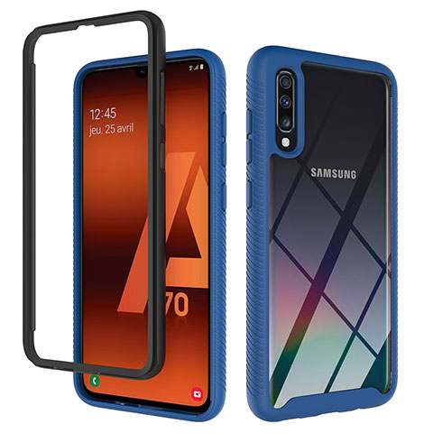 Silikon Schutzhülle Rahmen Tasche Hülle Durchsichtig Transparent 360 Grad Ganzkörper ZJ1 für Samsung Galaxy A70S Blau