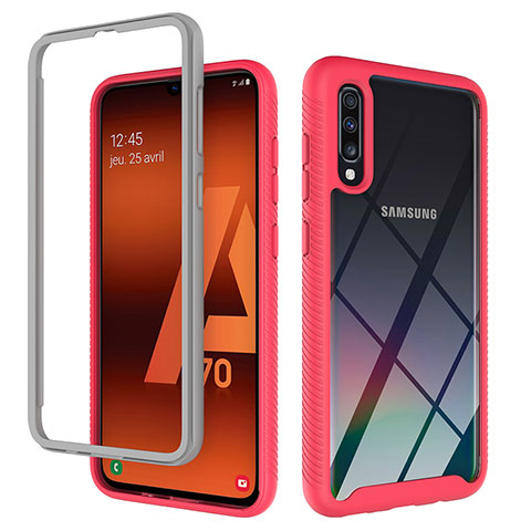 Silikon Schutzhülle Rahmen Tasche Hülle Durchsichtig Transparent 360 Grad Ganzkörper ZJ1 für Samsung Galaxy A70S Pink