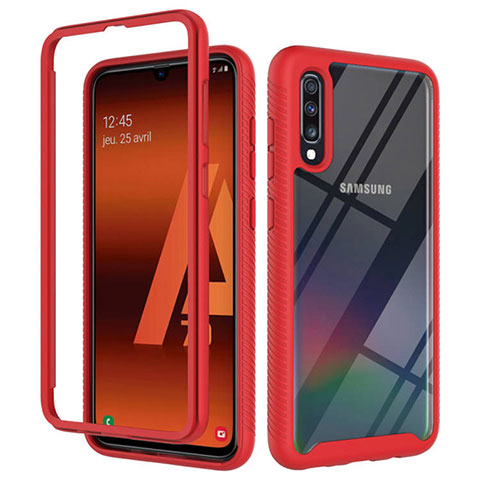 Silikon Schutzhülle Rahmen Tasche Hülle Durchsichtig Transparent 360 Grad Ganzkörper ZJ1 für Samsung Galaxy A70S Rot