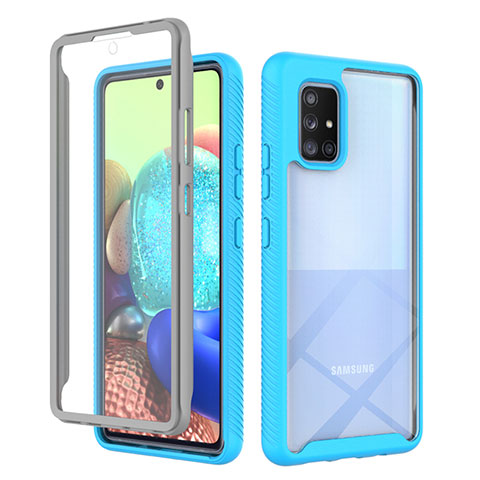 Silikon Schutzhülle Rahmen Tasche Hülle Durchsichtig Transparent 360 Grad Ganzkörper ZJ1 für Samsung Galaxy A71 4G A715 Hellblau