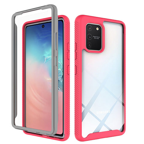 Silikon Schutzhülle Rahmen Tasche Hülle Durchsichtig Transparent 360 Grad Ganzkörper ZJ1 für Samsung Galaxy A91 Pink